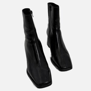 Jeffrey Campbell Sherpal Leather Square Toe Bootie in Black - Size 8 1/2